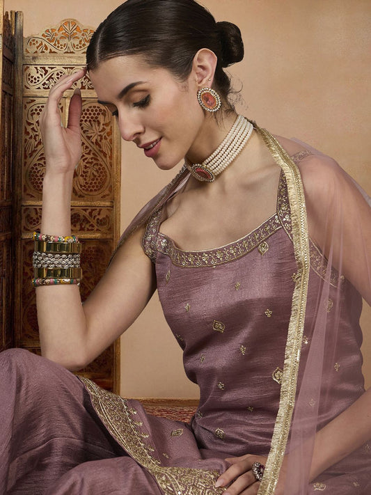 Dhiyona PD Women Embroidered Straight Kurta & Palazzos With Dupatta