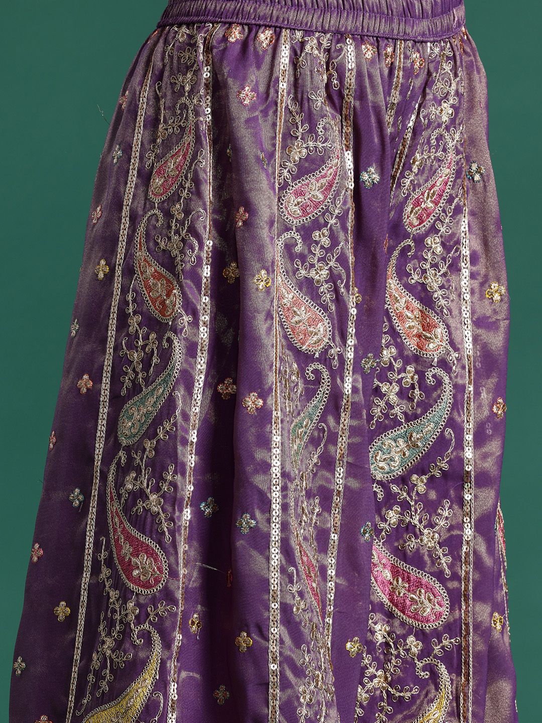 Ethnic Motifs Embroidered Sequinned Kurta with Palazzos & Dupatta