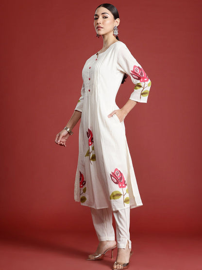 Dhiyona IE Floral Printed Pure Cotton A-Line Kurta with Trousers