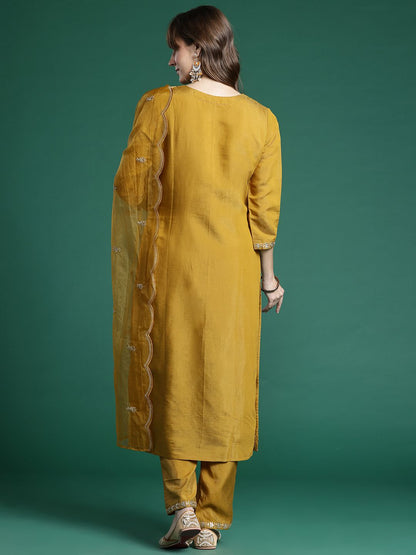 Ethnic Motifs Embroidered Regular Gotta Patti Kurta with Trousers & Dupatta