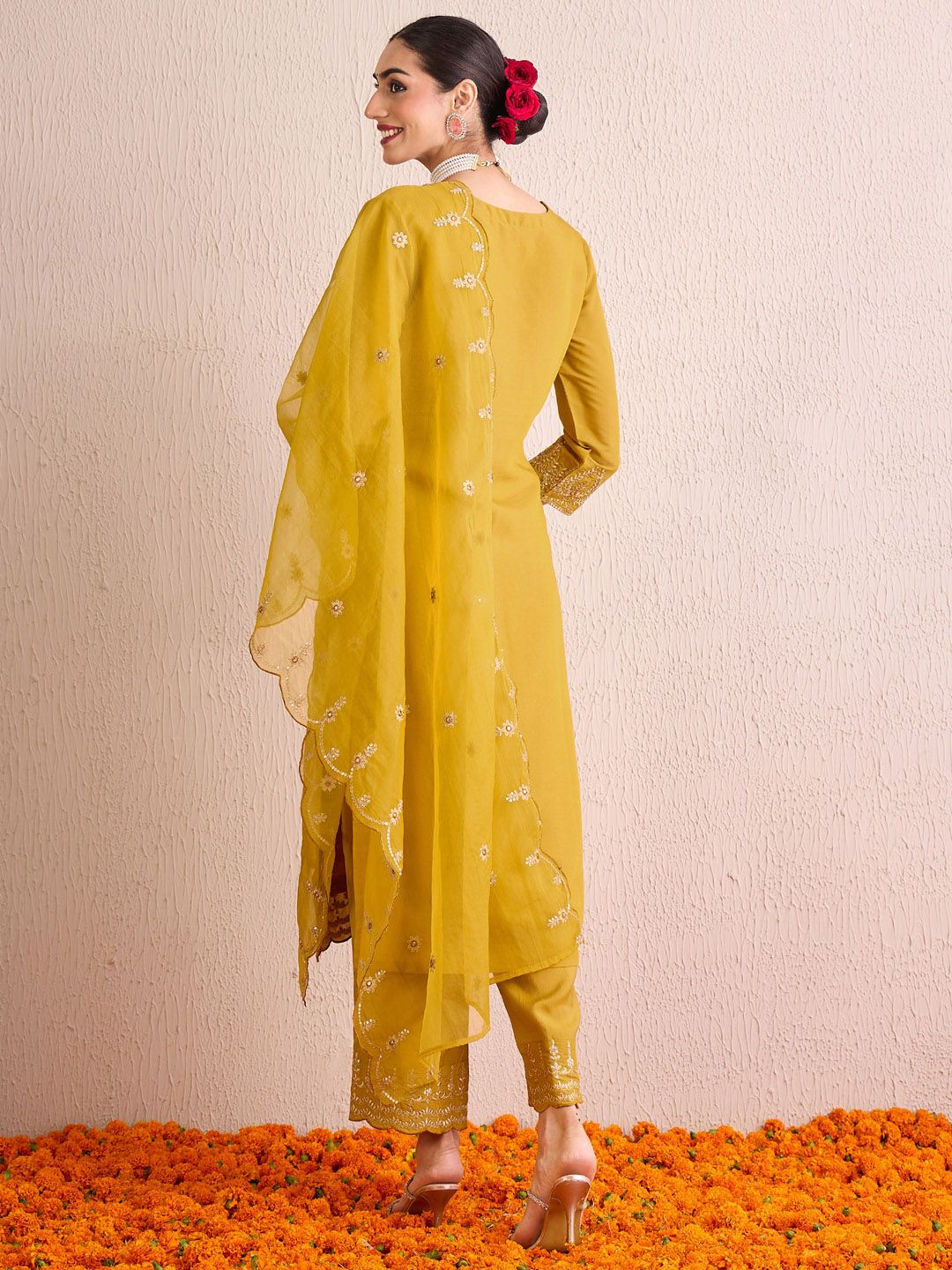 Dhiyona IE Women Ethnic Motifs Embroidered Regular Gotta Patti Kurta with Trousers & With Dupatta