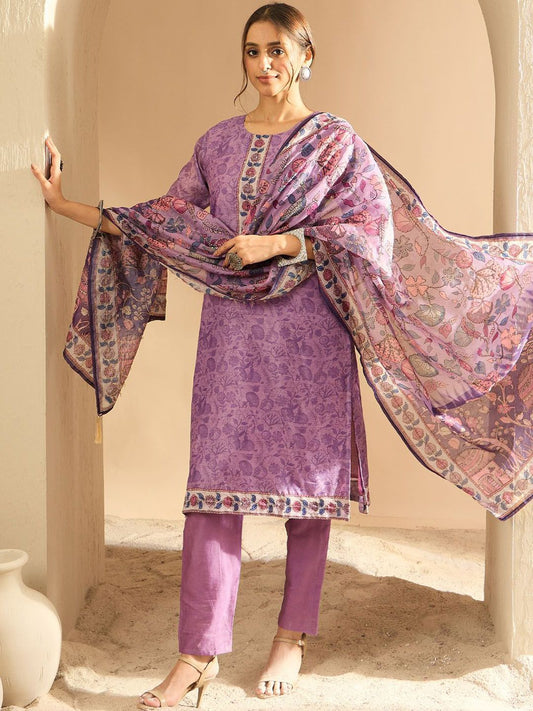 Dhiyona IE Women Floral Printed Kurta with Trousers & With Dupatta