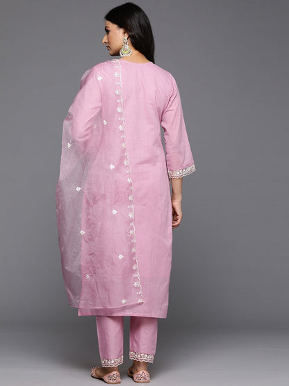 Dhiyona VA Women's Floral Embroidered Thread Work Cotton Kurta with Trousers & With Dupatta