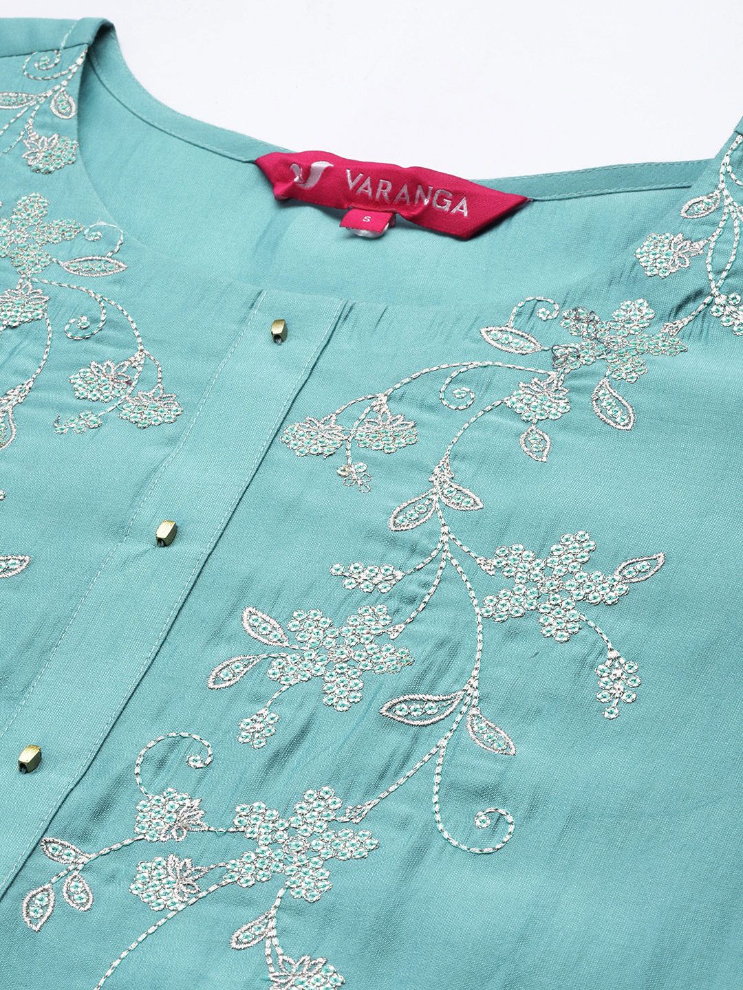 Dhiyona VA Women's Blue Ethnic Motifs Embroidered Sequinned Kurta with Trousers & With Dupatta