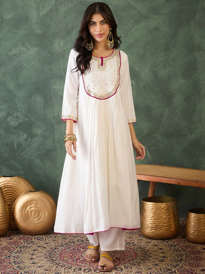 Dhiyona KA Women Embroidered A-Line Kurta Set
