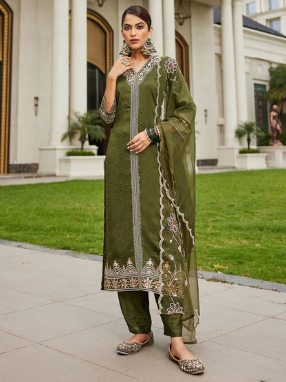 Women Floral Embroidered Regular Kurta with Trousers & With Dupatta