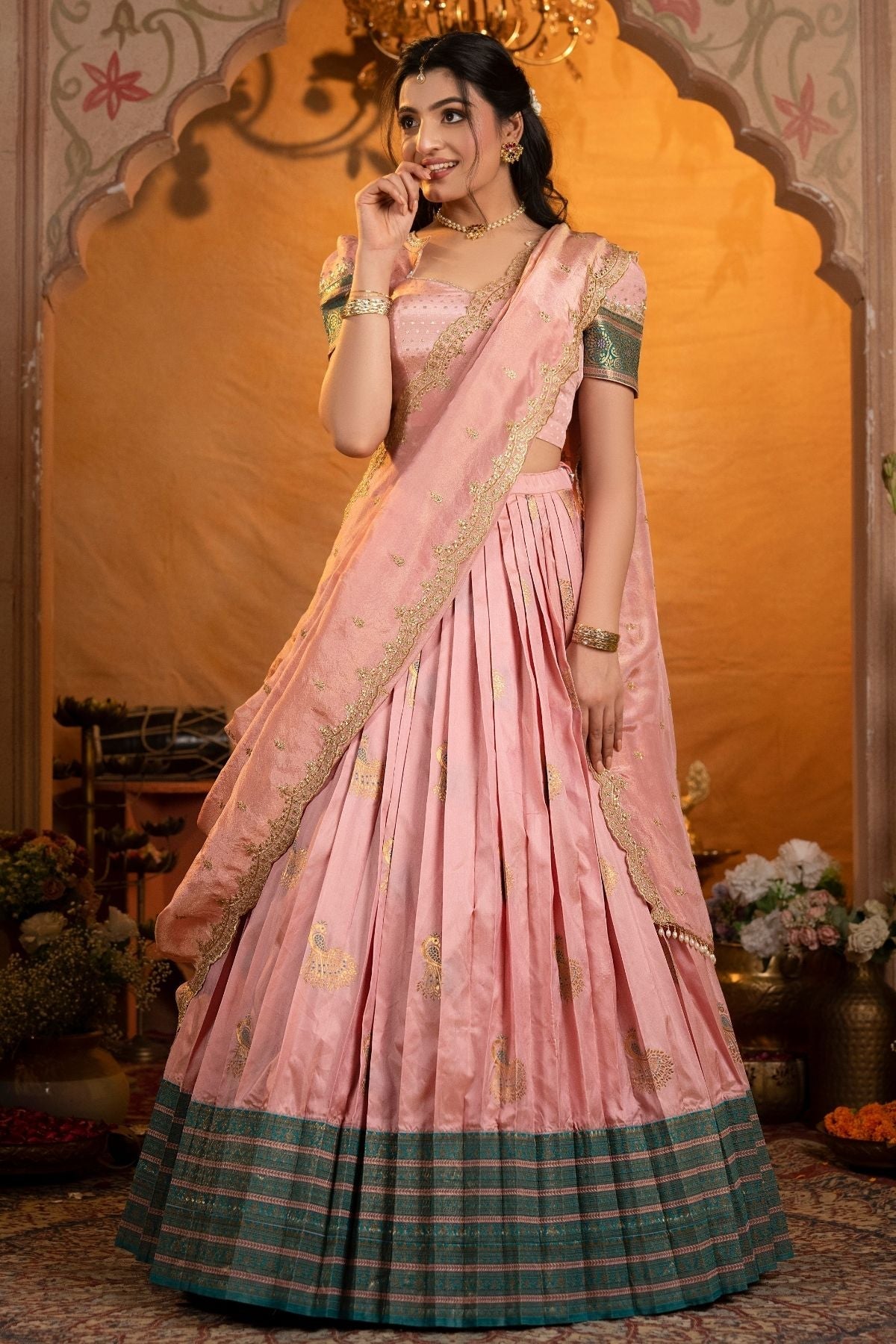 Dhiyona BN Sundarika Soft Silk Lehenga Set In Rose Pink