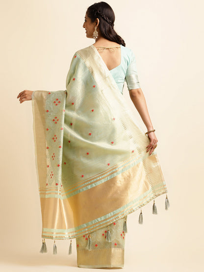 Dhiyona GR Women's Savi Sea Green Cotton Khadi Silk Saree