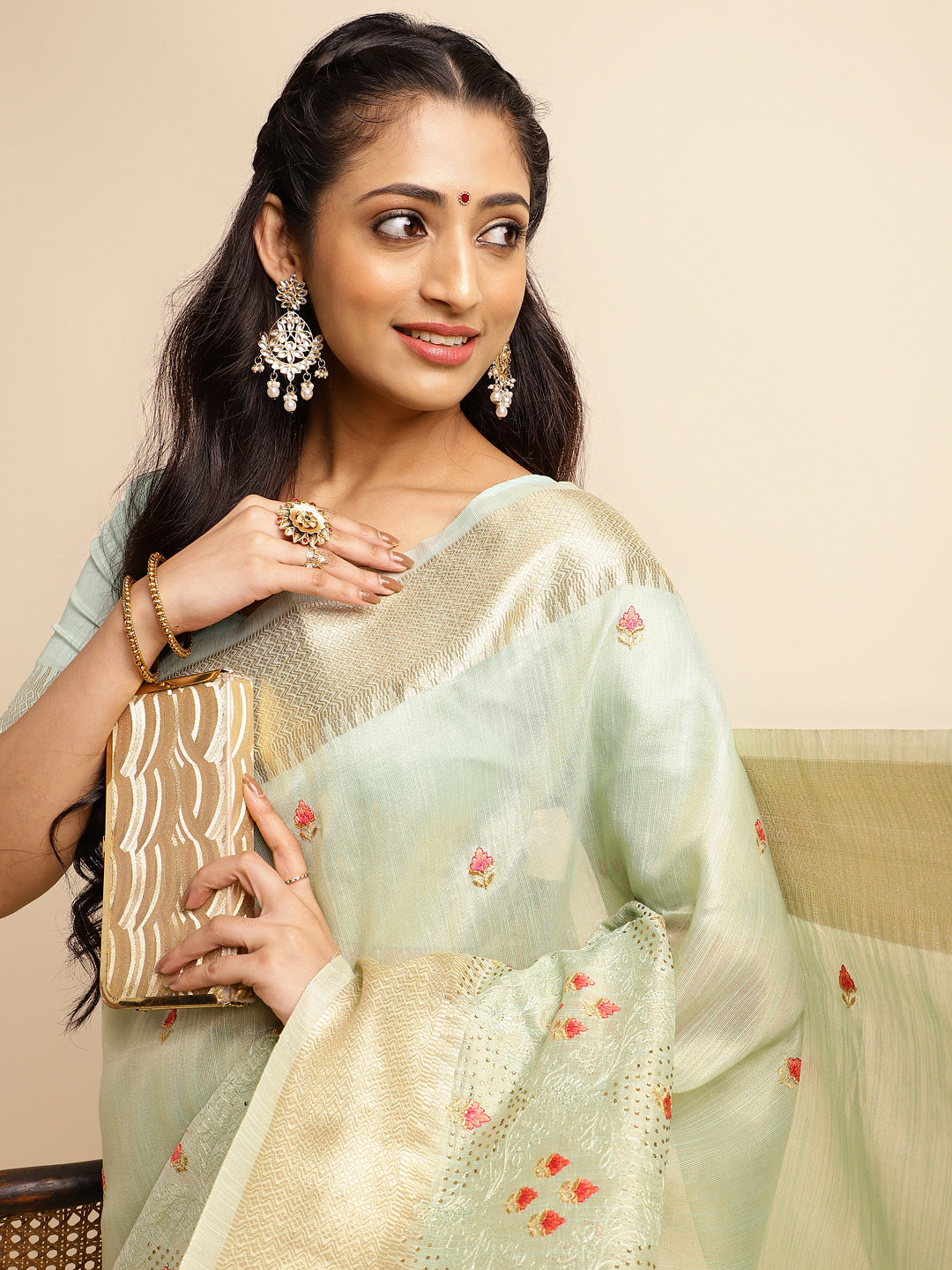 Dhiyona GR Women's Savi Sea Green Cotton Khadi Silk Saree
