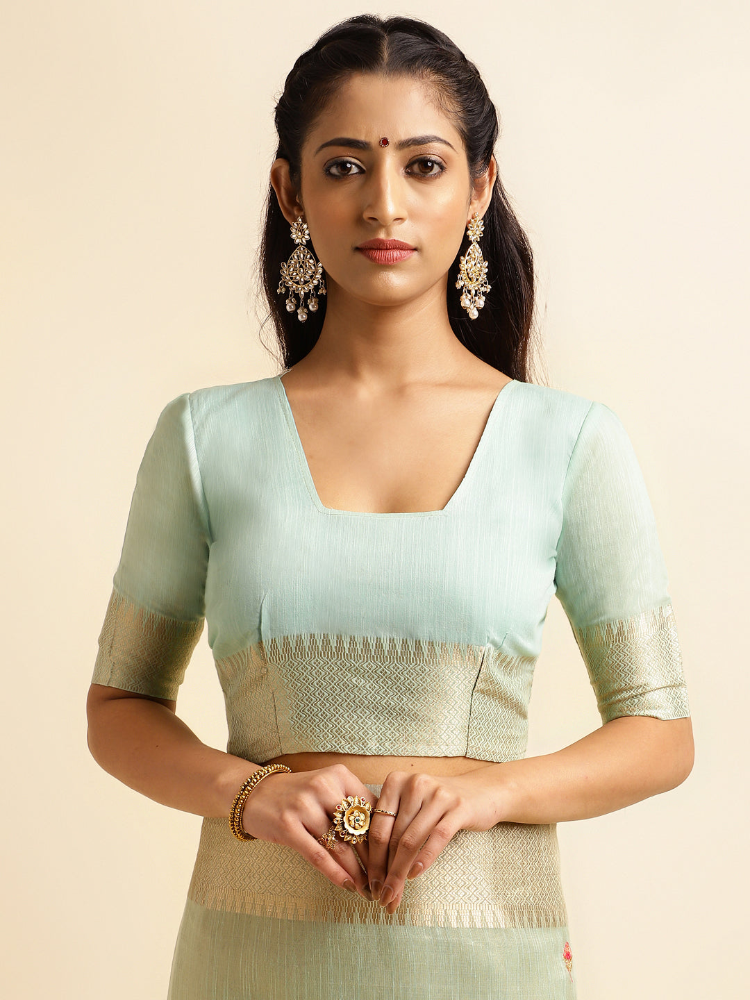 Dhiyona GR Women's Savi Sea Green Cotton Khadi Silk Saree