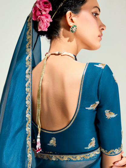 Dhiyona KM Women Navy Blue Shade Organza Saree