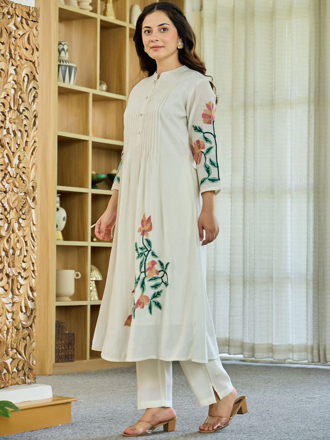 Dhiyona IE Floral Embroidered Pure Cotton Tunic With Trousers Co-Ords