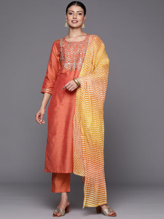 Dhiyona VA Women'sEthnic Motifs Zari Embroidered Sequinned Yoke Design Kurta With Trousers & Dupatta
