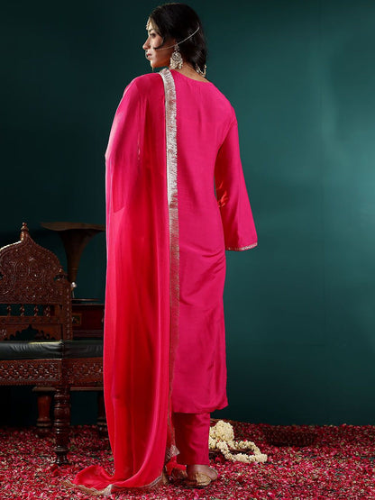 Dhiyona VA Women's Floral Embroidered Regular Kurta with Trousers & With Dupatta