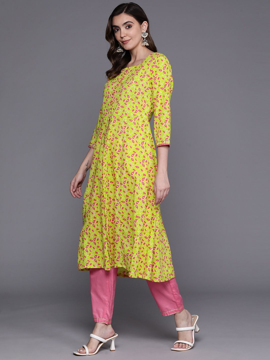 Dhiyona IE Floral Printed Empire Gotta Patti Pure Cotton Kurta With Trousers
