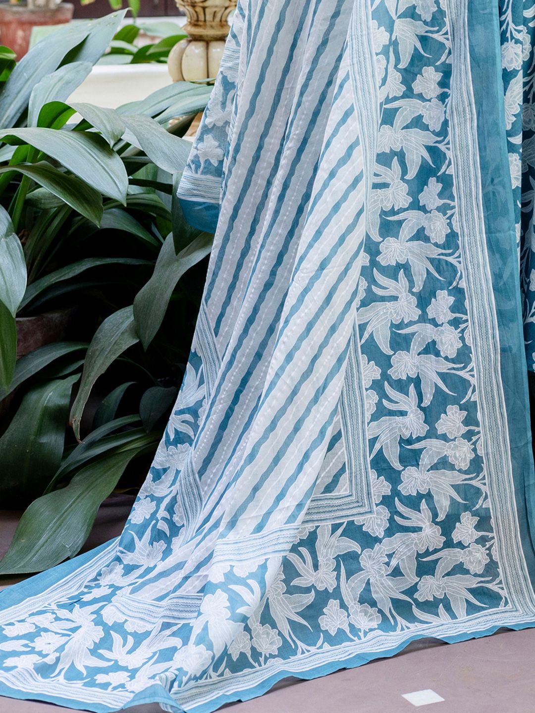 Floral Printed Square Neck Pure Cotton A-Line Kurta With Trousers & Dupatta