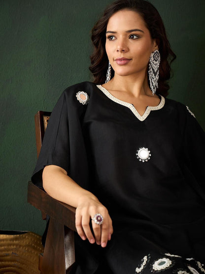 Dhiyona IS Women's Women Ethnic Motifs Embroidered Kaftan Kurta with Trouser