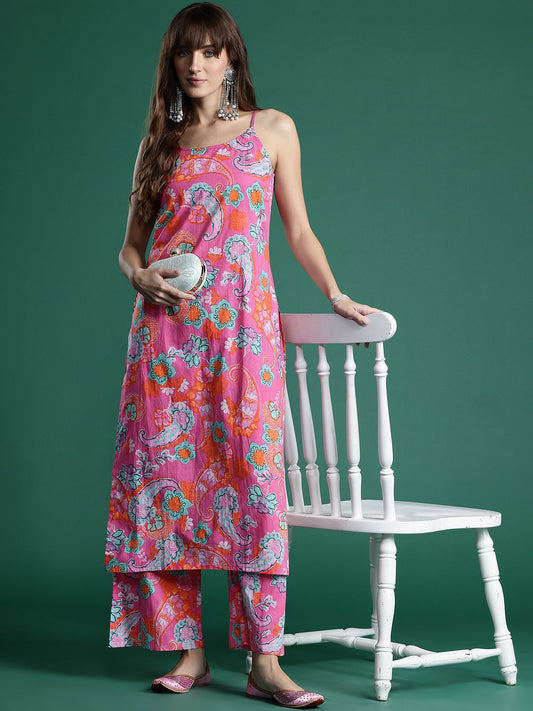 Dhiyona IE Floral Printed Pure Cotton Kurta with Palazzos