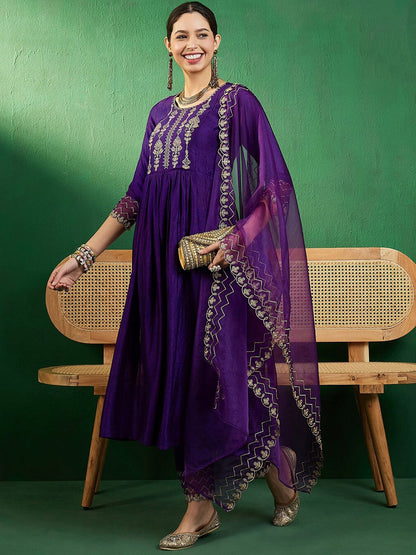 Dhiyona SN Women's Zari Embroidered A-Line Kurta Sets