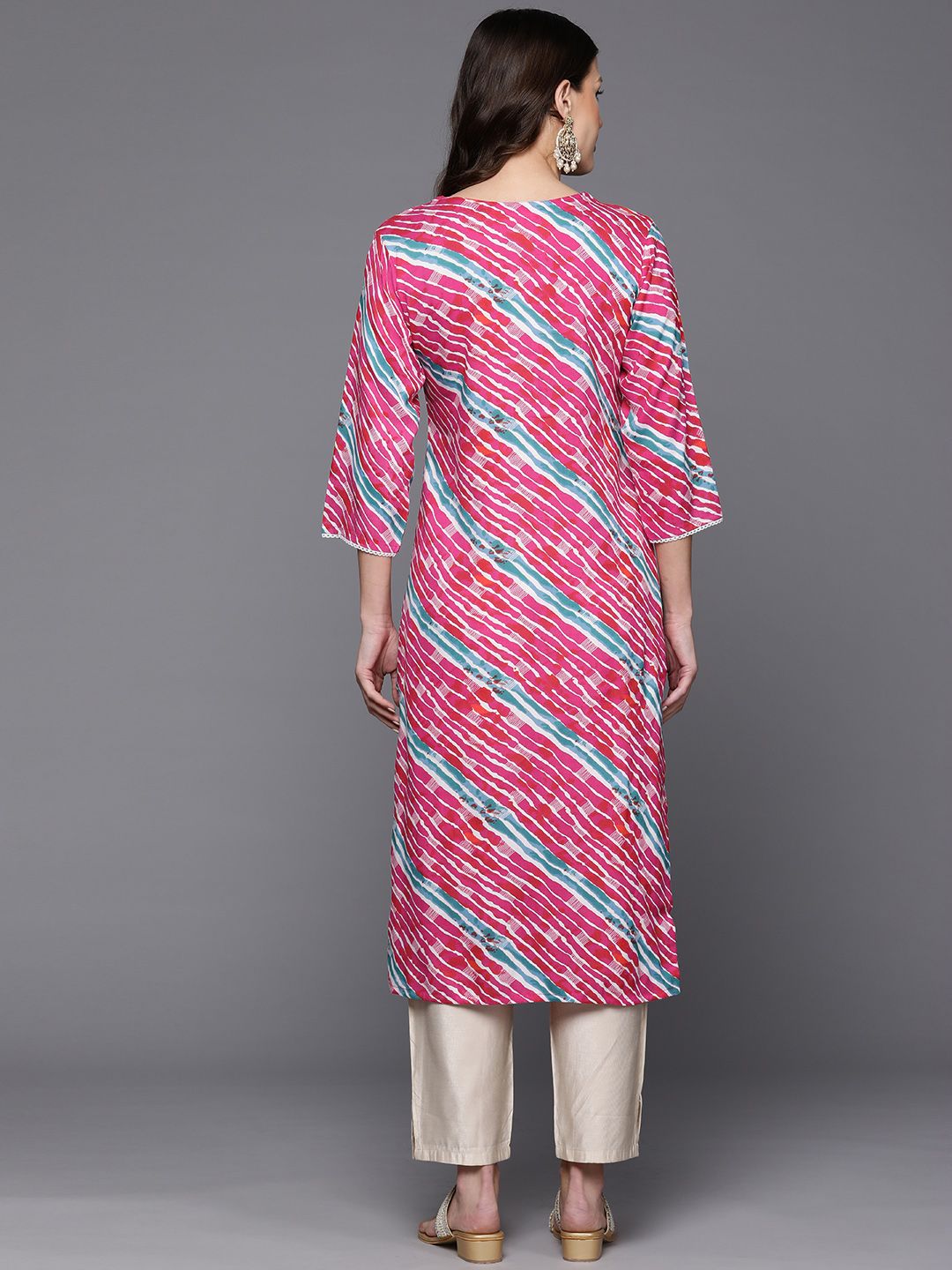 Dhiyona IE Women Leheriya Printed Thread Work Kurta