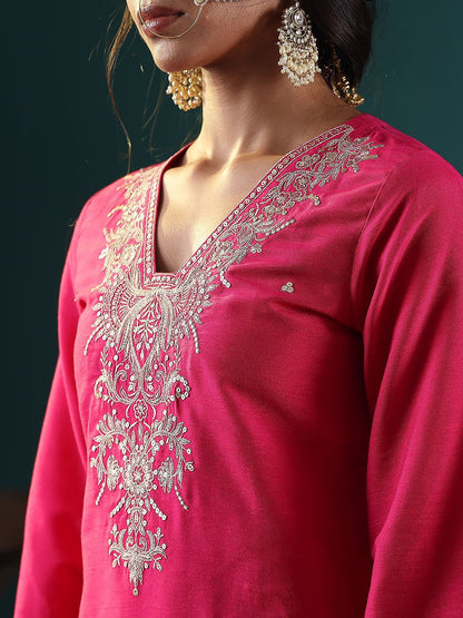 Dhiyona VA Women's Floral Embroidered Regular Kurta with Trousers & With Dupatta