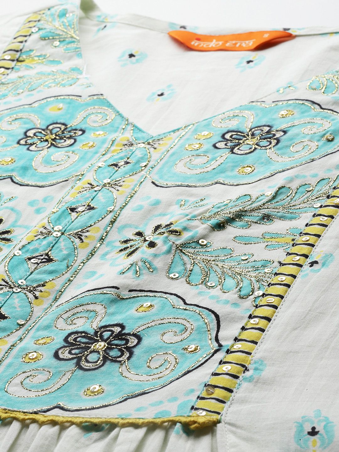 Dhiyona IE Women Ethnic Motifs Printed Sequinned Pure Cotton Kurta With Trousers & Dupatta