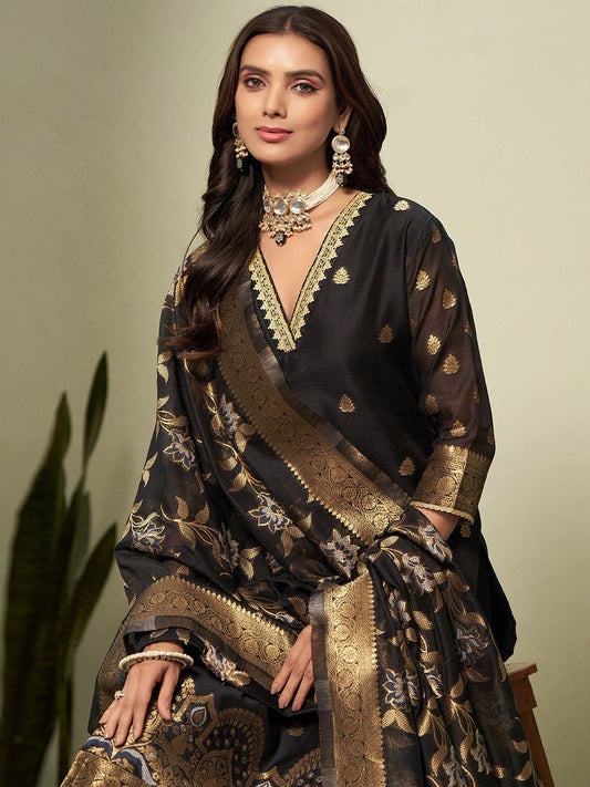 Dhiyona SN Women's Woven-Designed Straight Kurta With Trouser & Dupatta Set