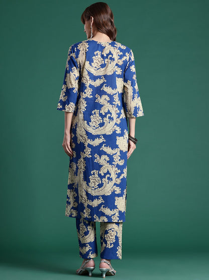 Floral Printed Pure Cotton Kurta with Trousers