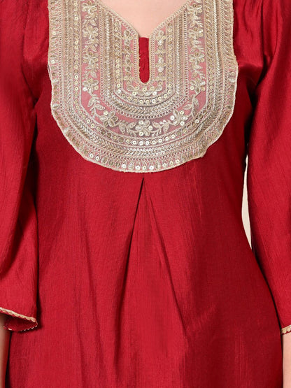 Dhiyona SN Women's Floral Yoke Design Pleated Sequinned A-Line Kurta With Dhoti Pants & Dupatta