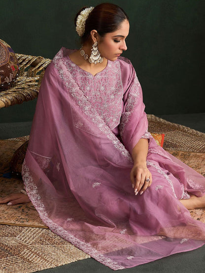 Ethnic Motifs Embroidered Thread Work Kurta With Trousers & Dupatta