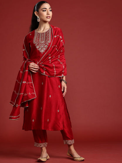 Dhiyona IE Ethnic Motifs Embroidered Sequinned Kurta With Trousers & Dupatta