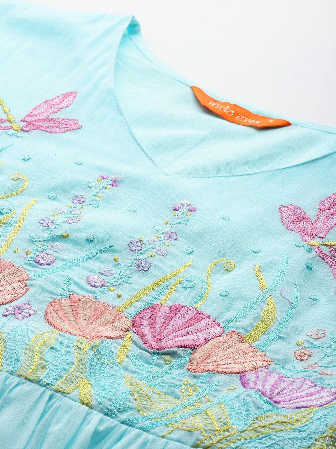 Floral Embroidered Thread Work Pure Cotton Kurta with Trousers & With Dupatta