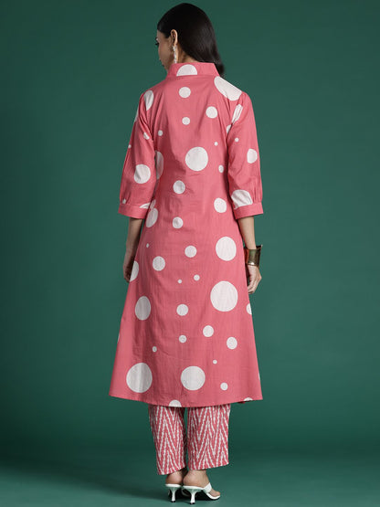 Dhiyona IE Women Printed Pleated Pure Cotton Kurta with Trousers