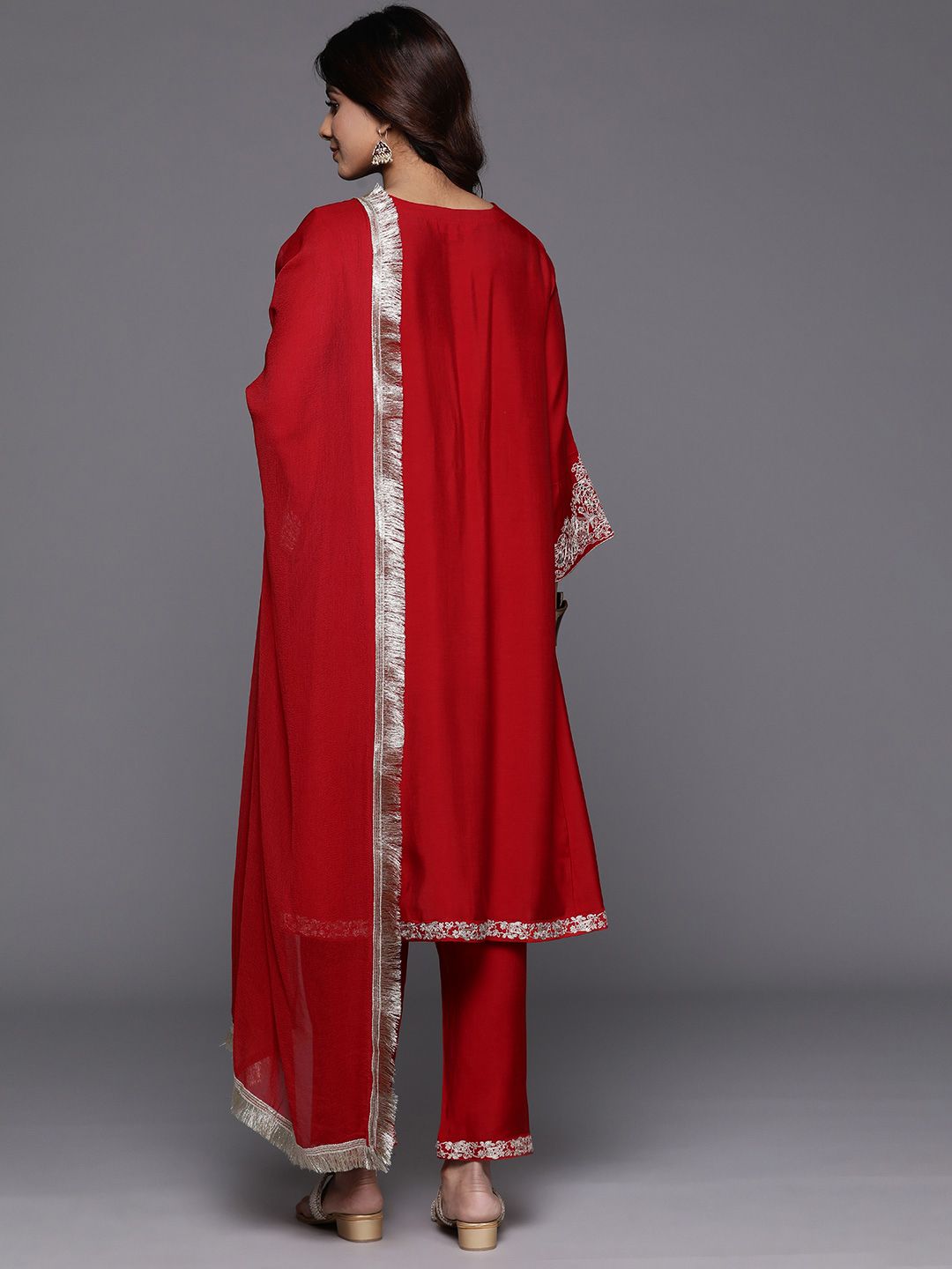 Dhiyona VA Women'sPaisley Embroidered Zari Kurta with Trousers & Dupatta