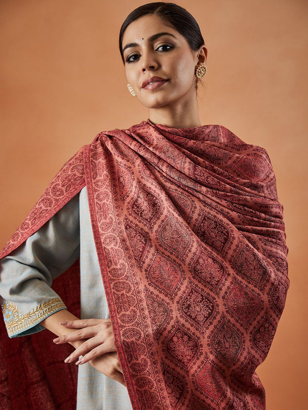 Dhiyona PA Ethnic Motifs Woven Design Woollen Fringed Shawl