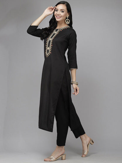 Embroidered Sequinned Kurta with Trousers & Dupatta
