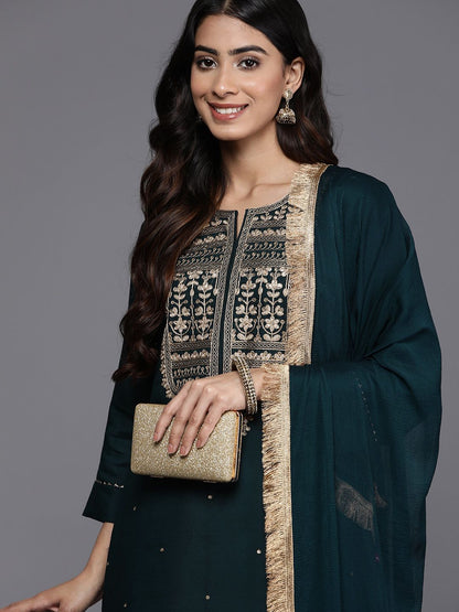 Dhiyona VA Women'sFloral Yoke Design Regular Kurta with Trousers & With Dupatta