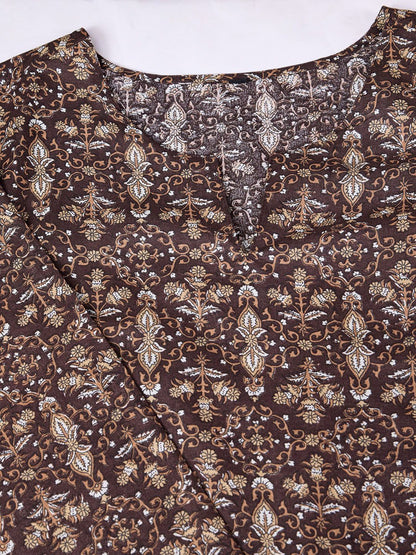Dhiyona OD  Floral Printed Regular Pure Cotton Kurta with Trousers & Dupatta