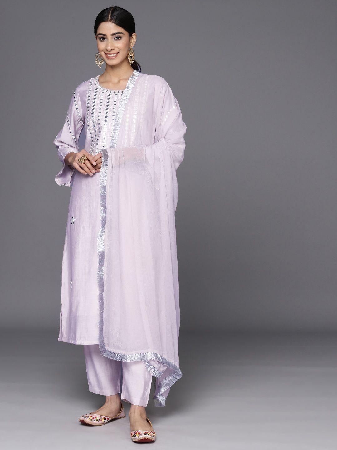 Dhiyona VA Women'sYoke Design Regular Mirror Work Kurta with Trousers & With Dupatta