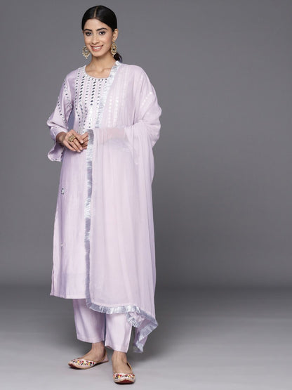 Dhiyona VA Women'sYoke Design Regular Mirror Work Kurta with Trousers & With Dupatta