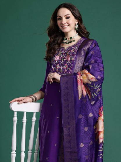 Dhiyona IE Ethnic Motifs Embroidered Thread Work Kurta with Trousers & With Dupatta