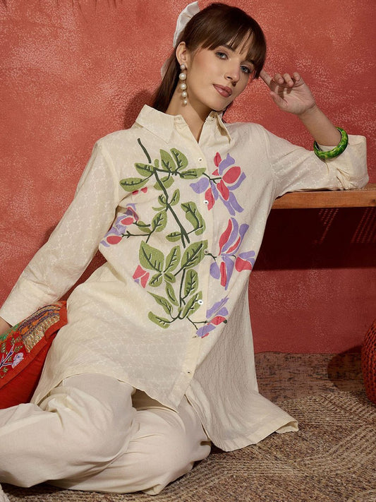 Dhiyona IE Printed Pure Cotton Shirt Collar Top With Trousers Co-Ords Set