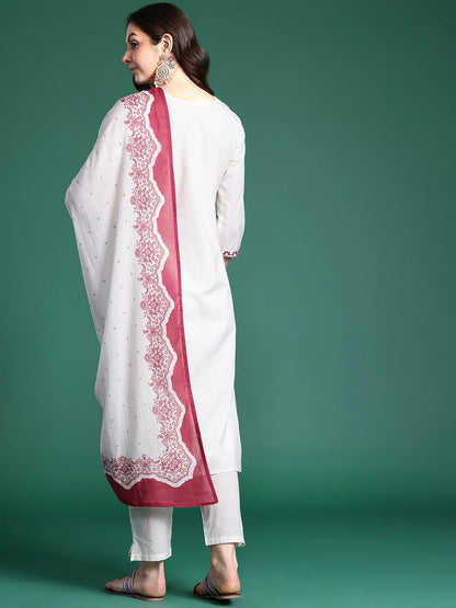 Floral Embroidered Kurta with Trousers & Dupatta