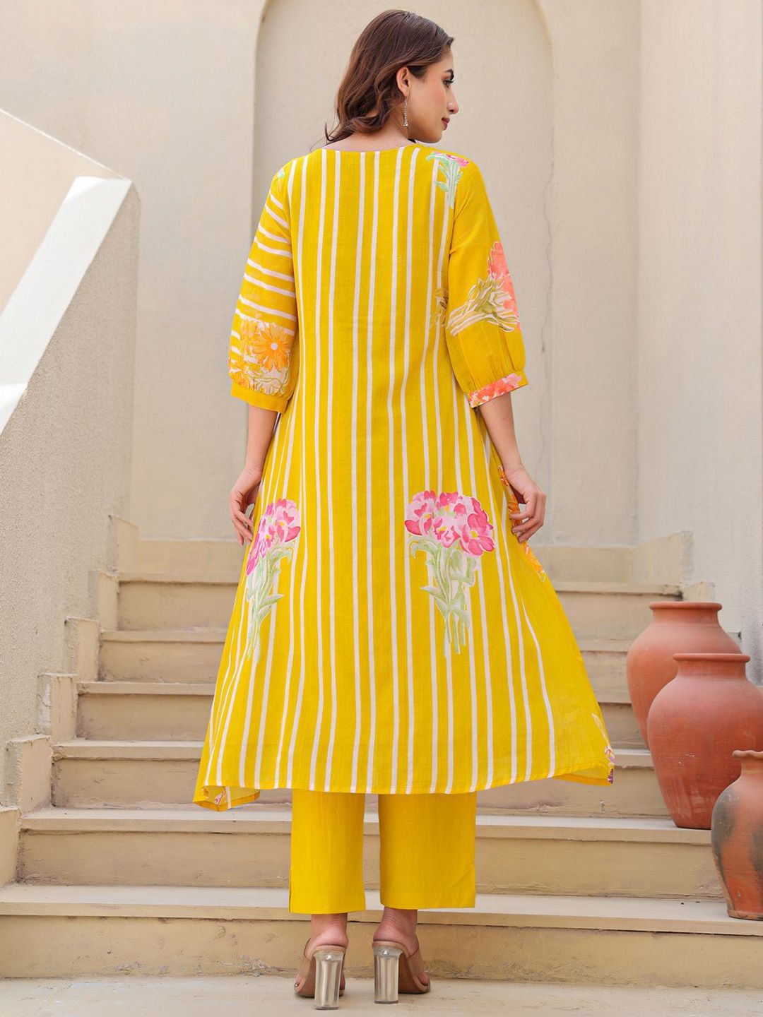 Floral Printed A-Line Pure Cotton Kurta With Trousers