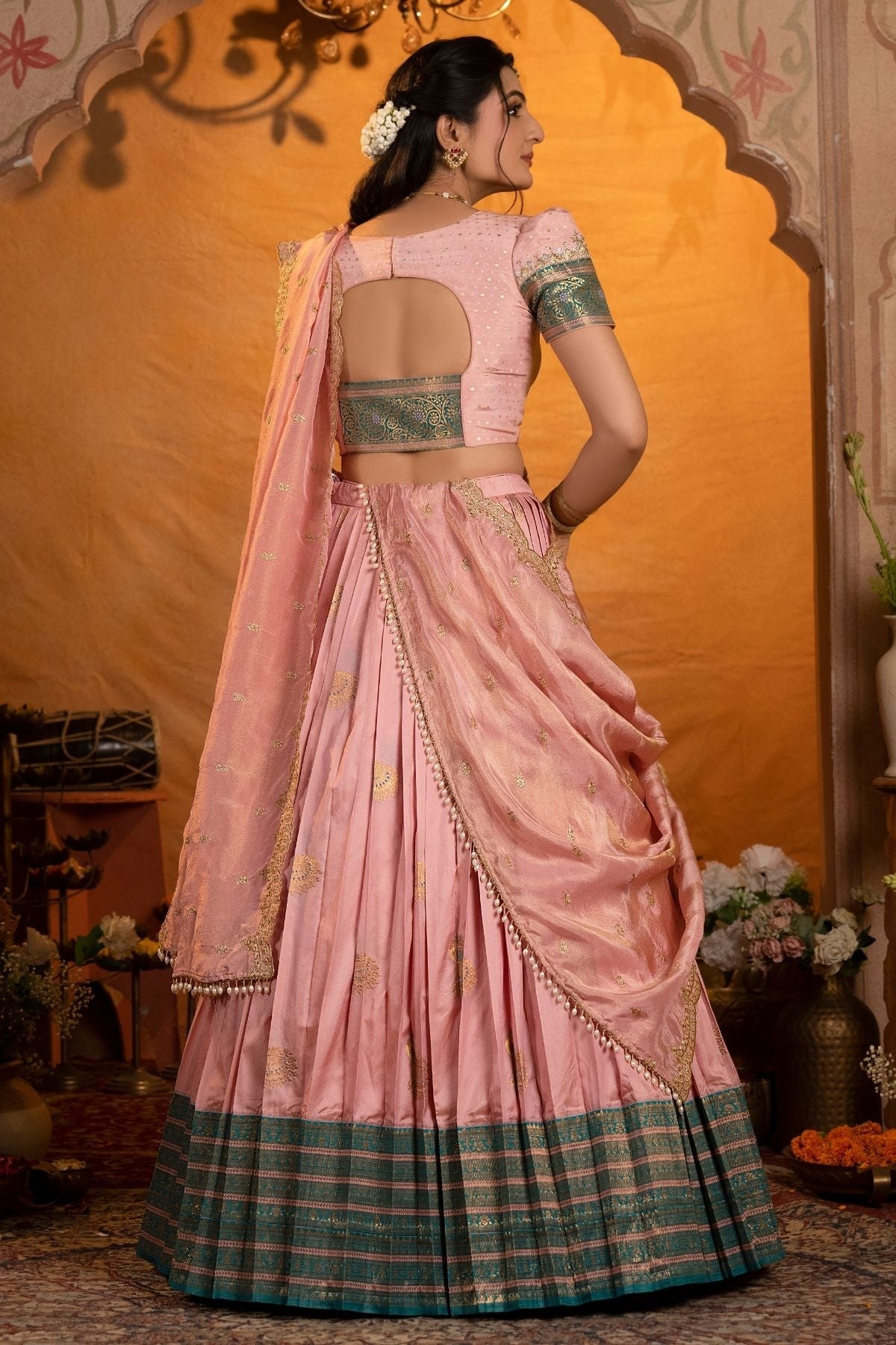 Dhiyona BN Sundarika Soft Silk Lehenga Set In Rose Pink