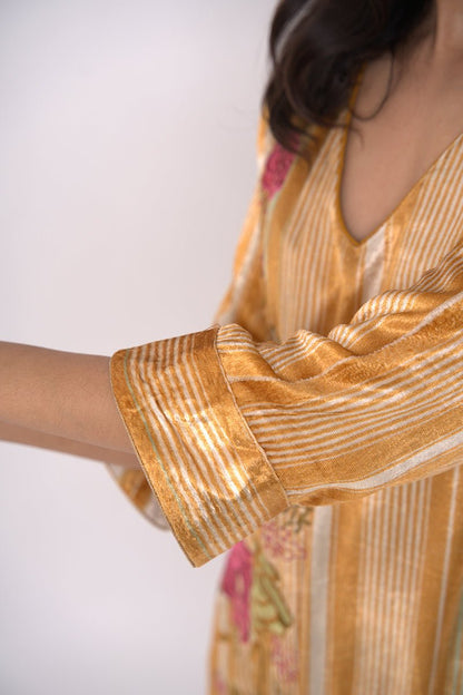 Women's Mustard and Beige Silk Velvet Salwar Suit