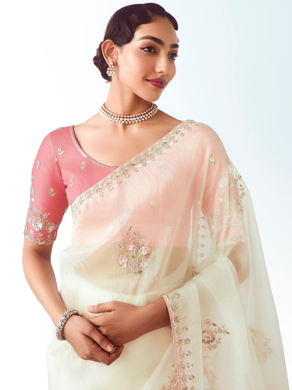 Dhiyona KM Women White Silk Saree