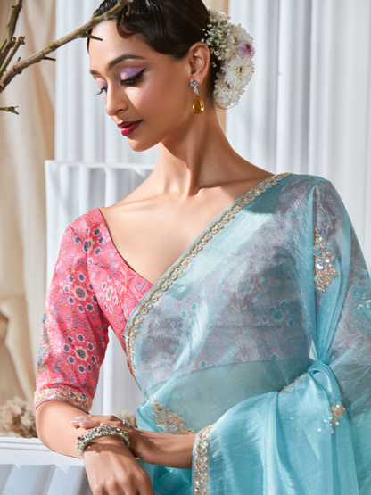 Dhiyona KM Women Sky Blue Saree: Effortless Elegance For Every Occasion