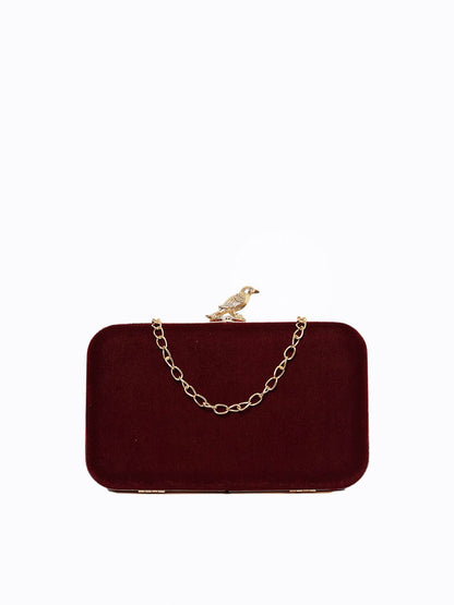 Dhiyona NR Maroon & Gold-Toned Embroidered Box Clutch