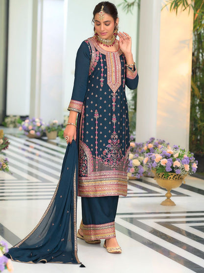 Dhiyona IE Women Ethnic Motifs Embroidered Regular Mirror Work Kurta with Palazzos & With Dupatta